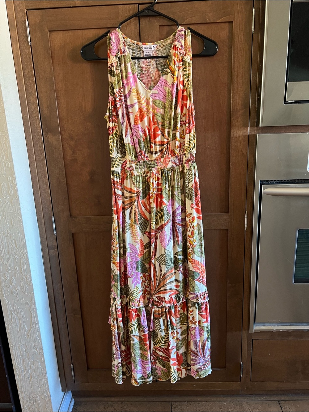 Nanette Lepore Tropical Leaf V-Neck Maxi Dress - Pink, Green & Orange